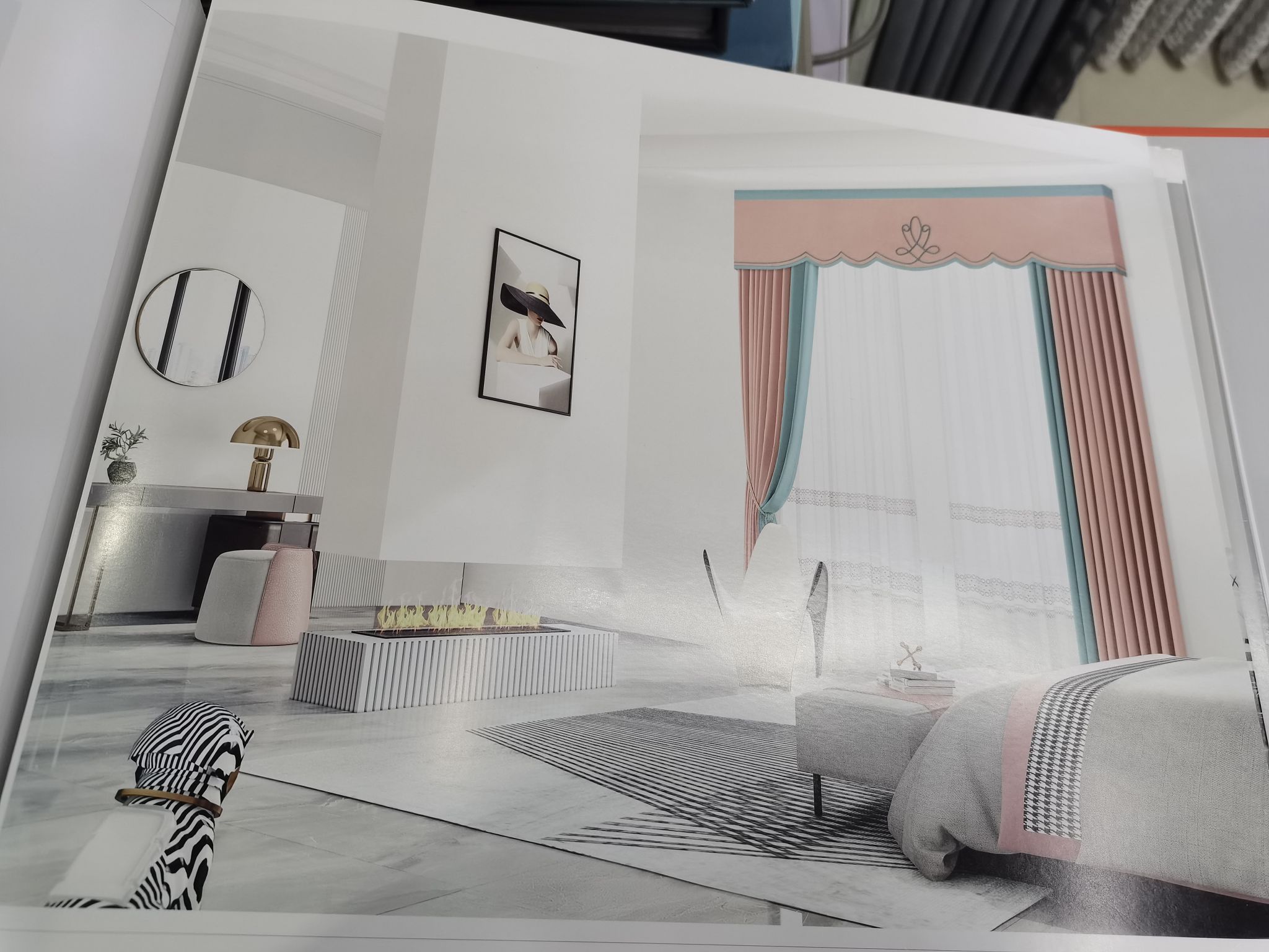 Double-Sided Cotton And Linen Jacquard Seamless Splicing Living Room Bedroom Dormitory Fashion Curtain Powder Light Blue Specification drawing