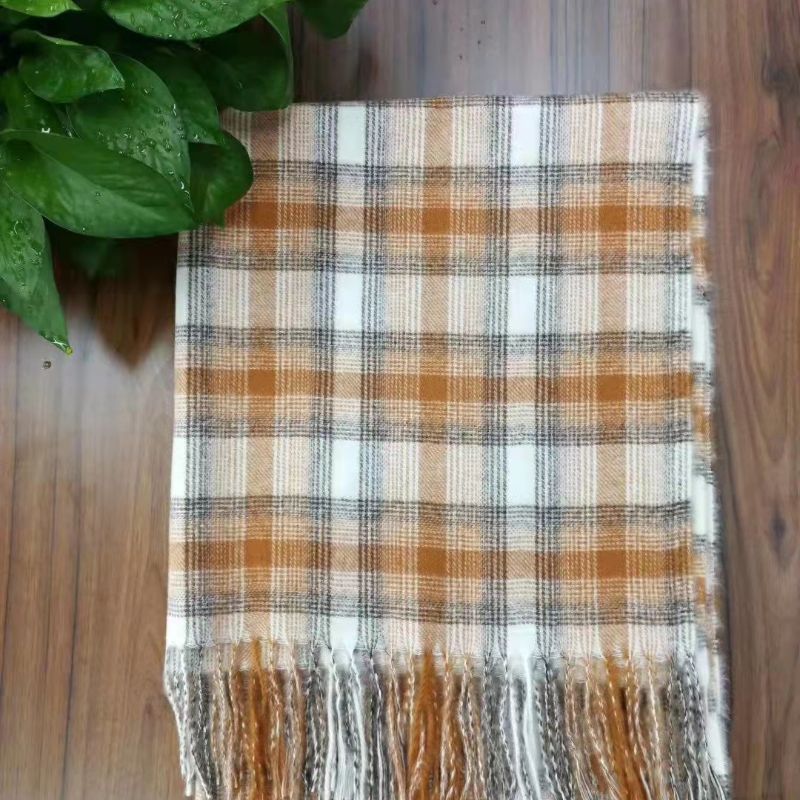 Winter New Plaid Yarn-Dyed Tassel Imitated Cashmere Scarf Fashion Medium Long Warm Shawl Collar