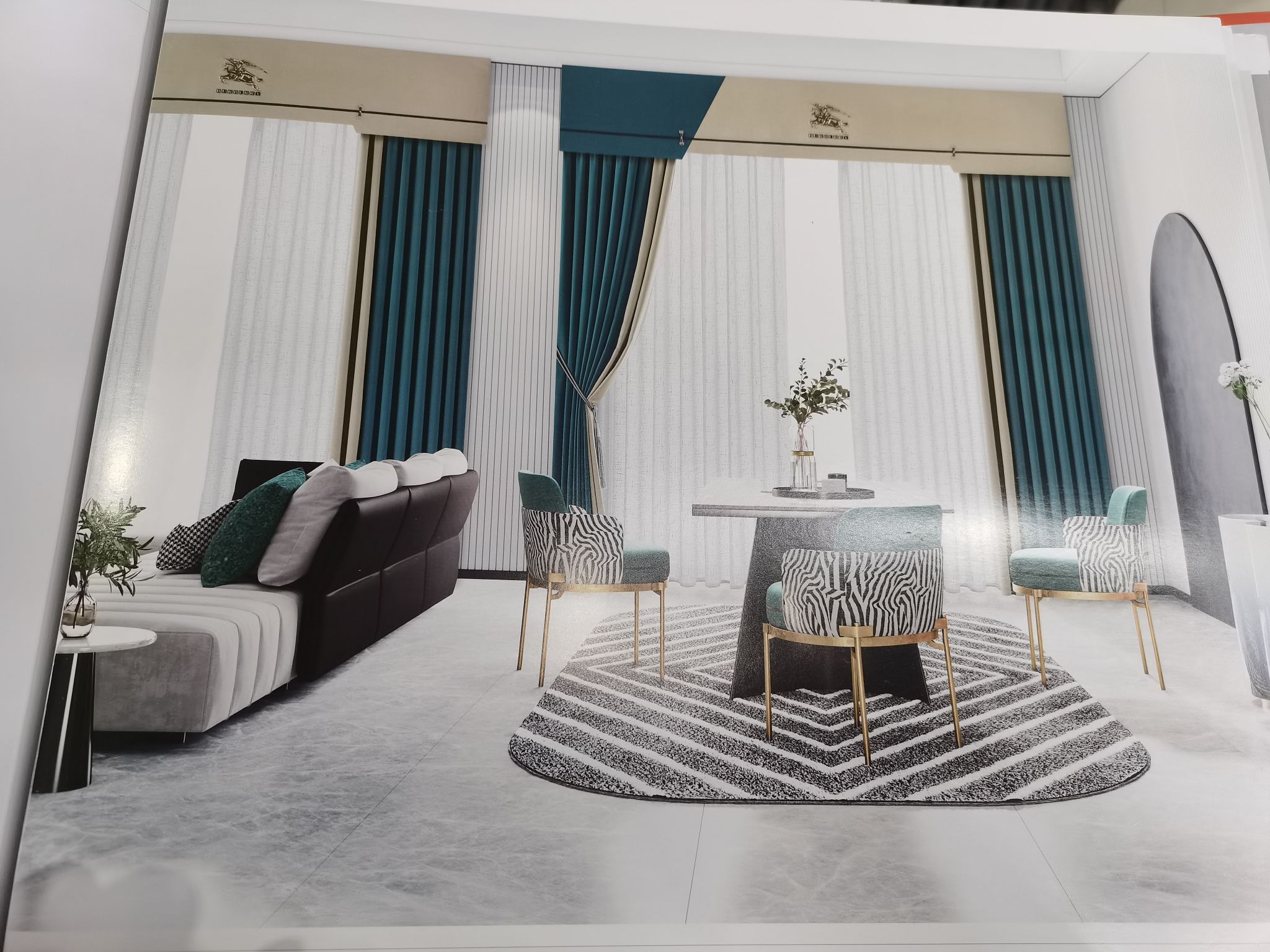 Double Sided Cotton And Linen Jacquard Seamless Splicing Living Room Bedroom Dormitory Fashion Curtain Blue Green Light Camel Specification drawing