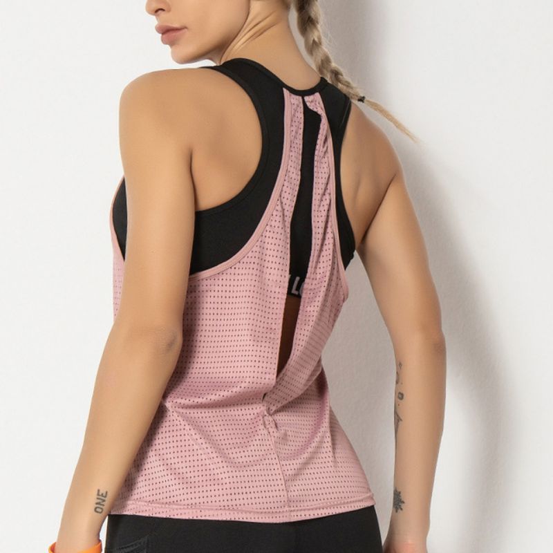 New fake two sports vest women hollow fitness wear running breathable sports clothes solid color bra polka dot sleeveless