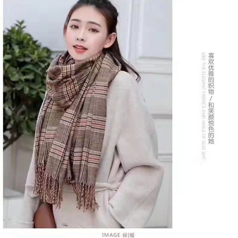 Scarf Women 2021 Winter New Plaid Yarn-Dyed Tassel Imitated Cashmere Scarf Fashion Medium Long Warm Shawl Neck