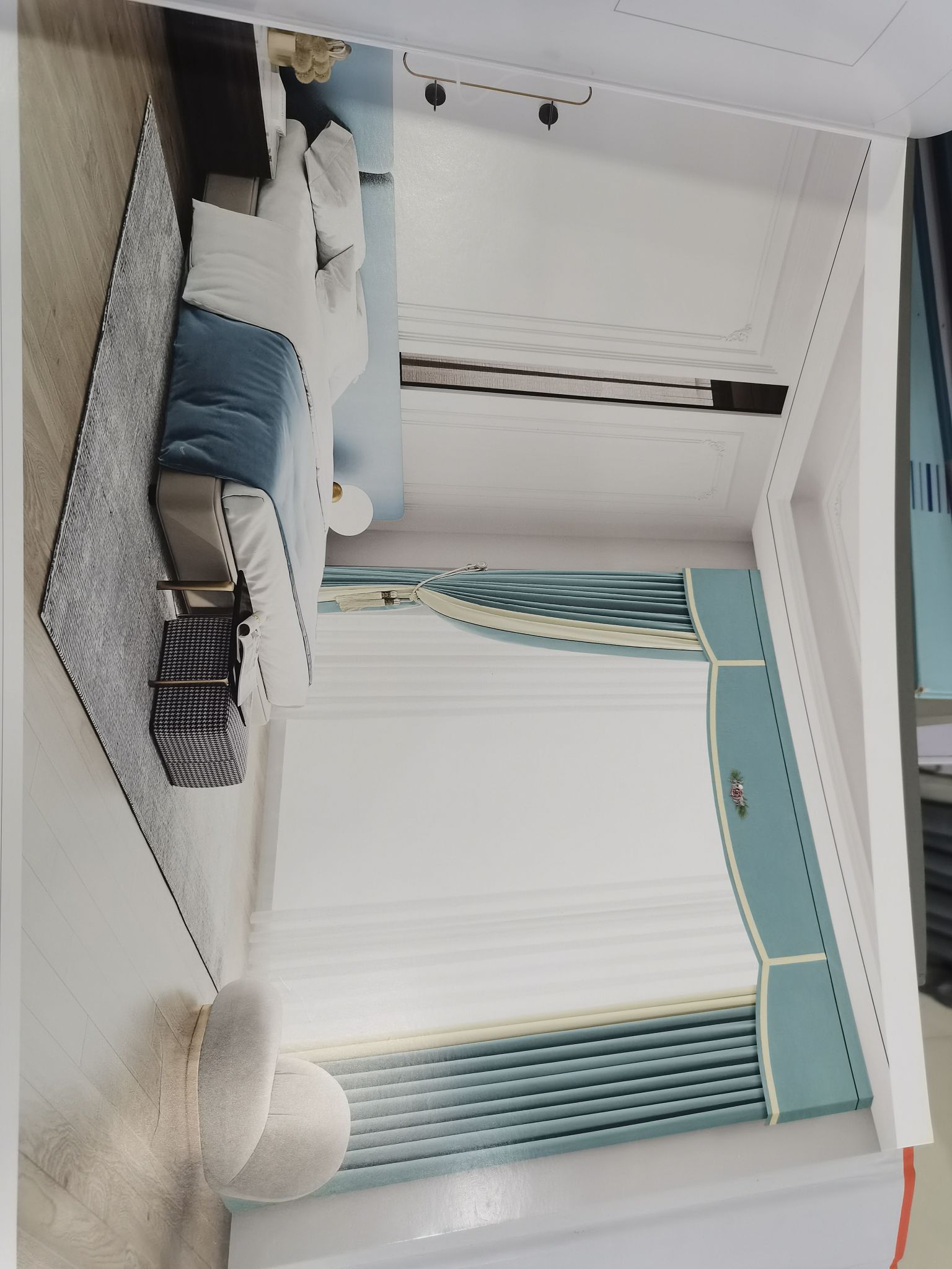 Double Sided Cotton And Linen Jacquard Seamless Splicing Living Room Bedroom Dormitory Fashion Curtain Light Blue Rice Specification drawing