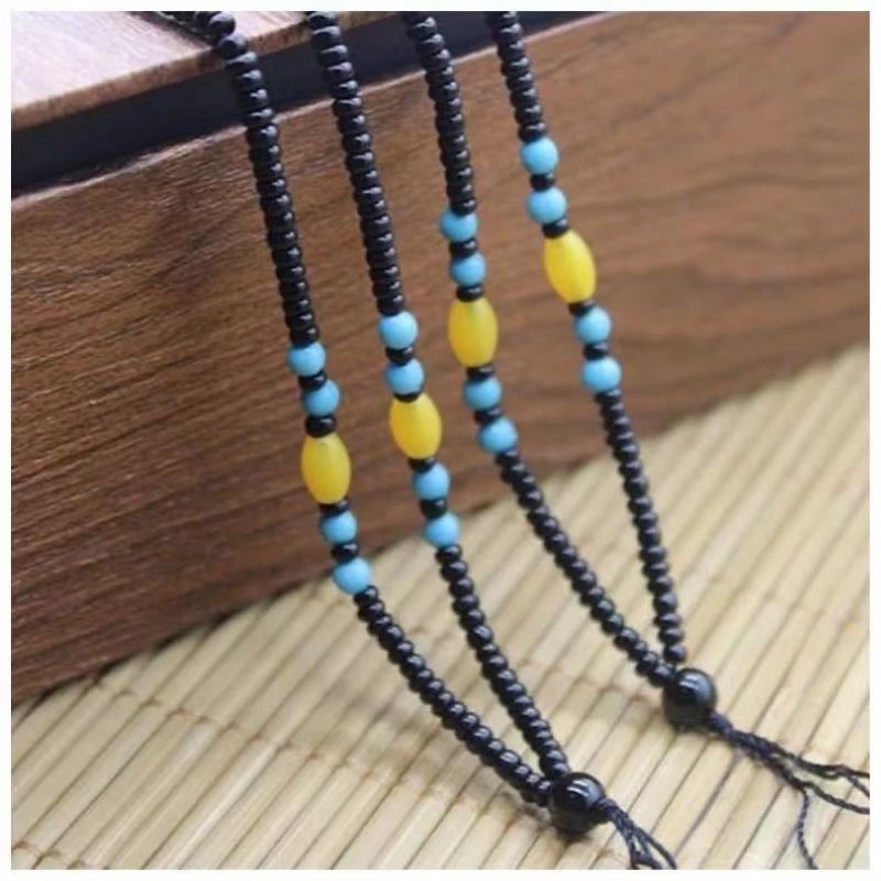 厂家批发仿蜜蜡项链绳小米粒串珠项链绳黑曜石玛瑙配件绳