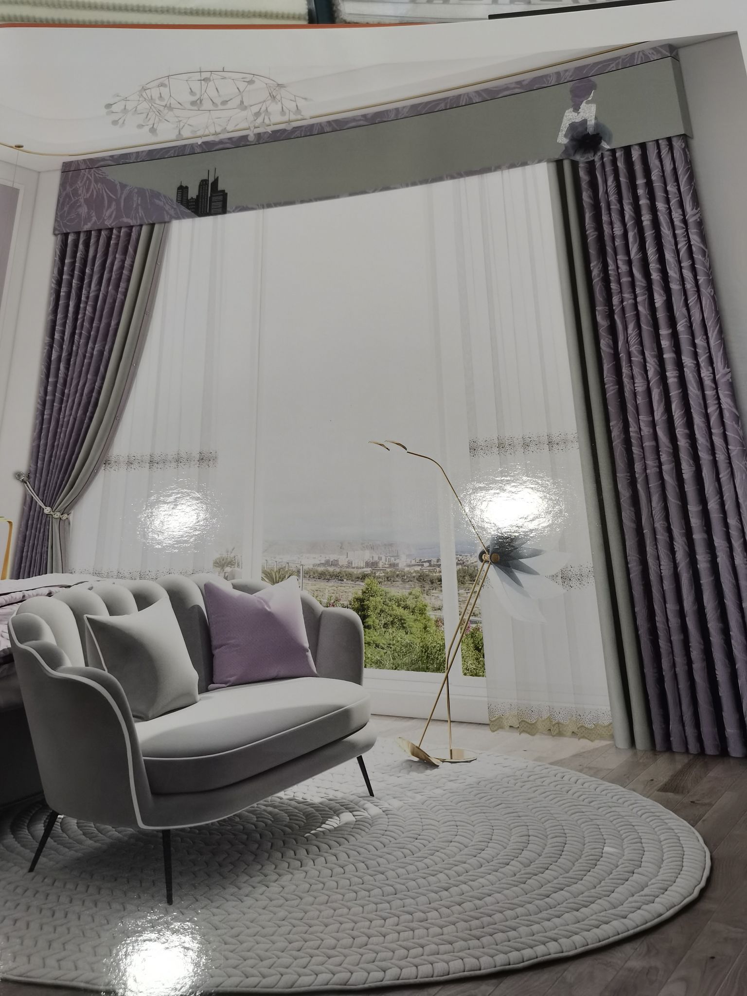 Double Sided Cotton And Linen Jacquard Seamless Splicing Living Room Bedroom Dormitory Fashion Curtain Lavender details Picture