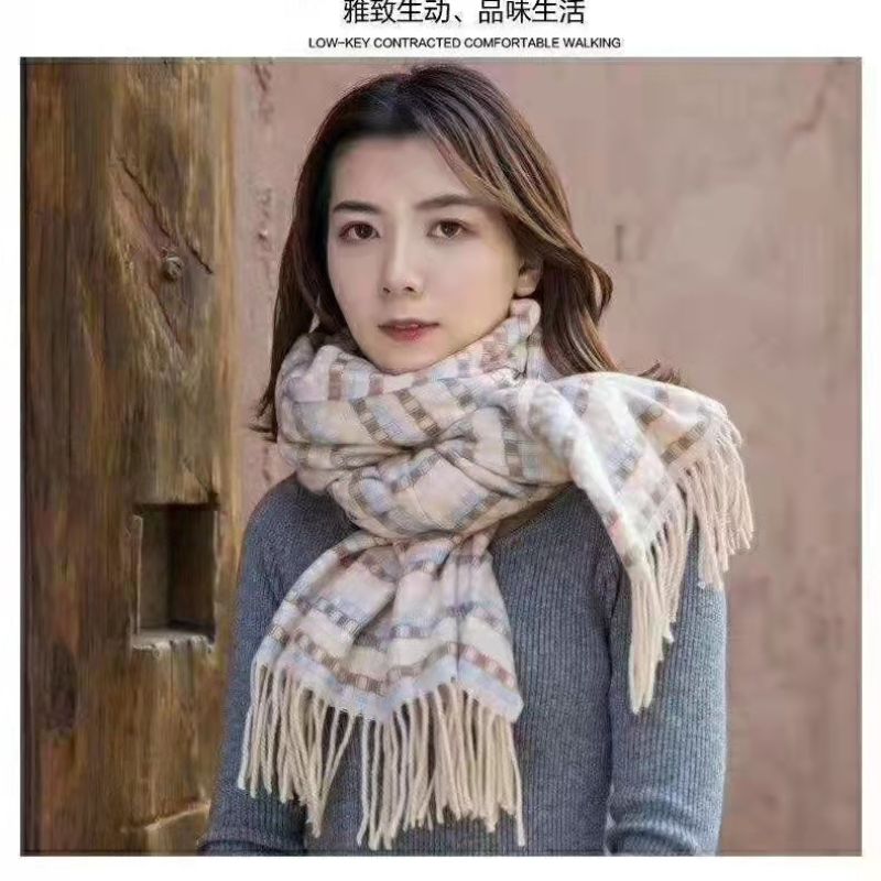Winter New Plaid Yarn-Dyed Tassel Imitated Cashmere Scarf Fashion Medium Long Warm Shawl Collar