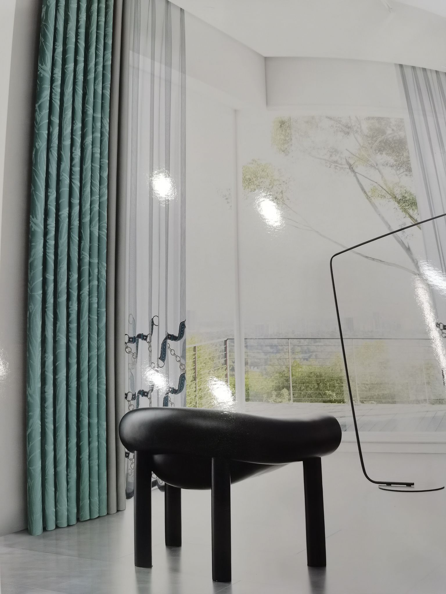 Double Sided Cotton Linen Jacquard Seamless Splicing Living Room Bedroom Dormitory Fashion Curtain Green details Picture