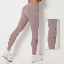 瑜伽服欧美亚马逊口袋健身激光镂空拼接提臀紧身运动跑步瑜伽裤女
