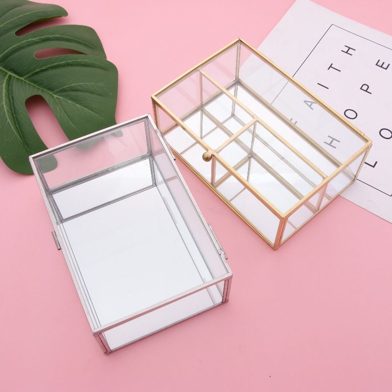 Geometric rectangular glass storage box mirror glass jewelry box desktop storage DIY ornaments