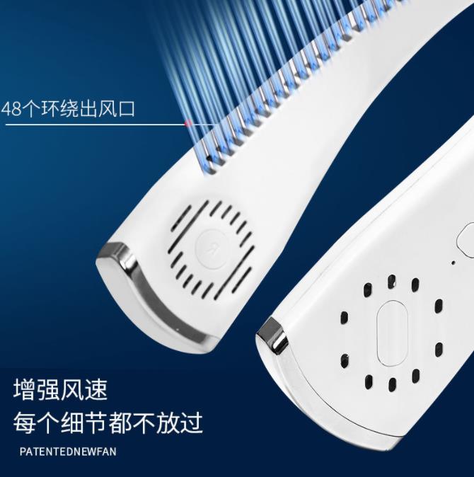 便携式挂脖USB运动风扇白底实物图