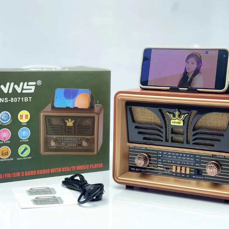 The new NS-8071BT retro Bluetooth radio is an old-fashioned card-inserting multi-band subwoofer Bluetooth speaker details Picture