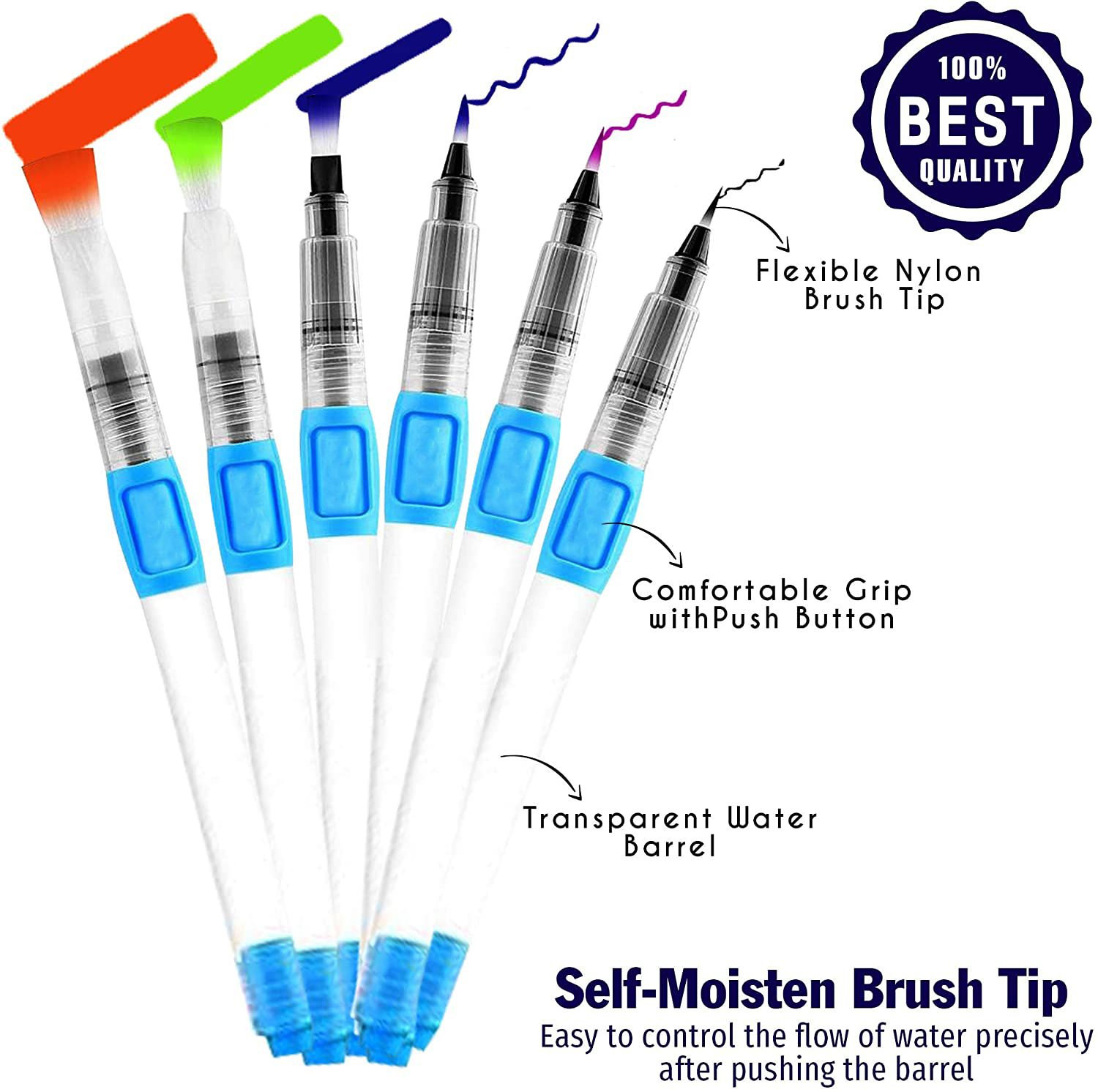 6-piece fountain pen, 6-piece blue water supply brush Specification image