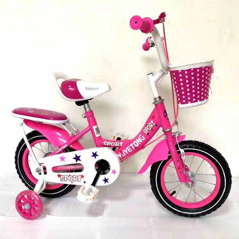 Children's strollers, children's bicycles, plastic woven baskets, back hangers, girls, plum red, pink, light pink, 12-inch and 16-inch color matching rims details Picture