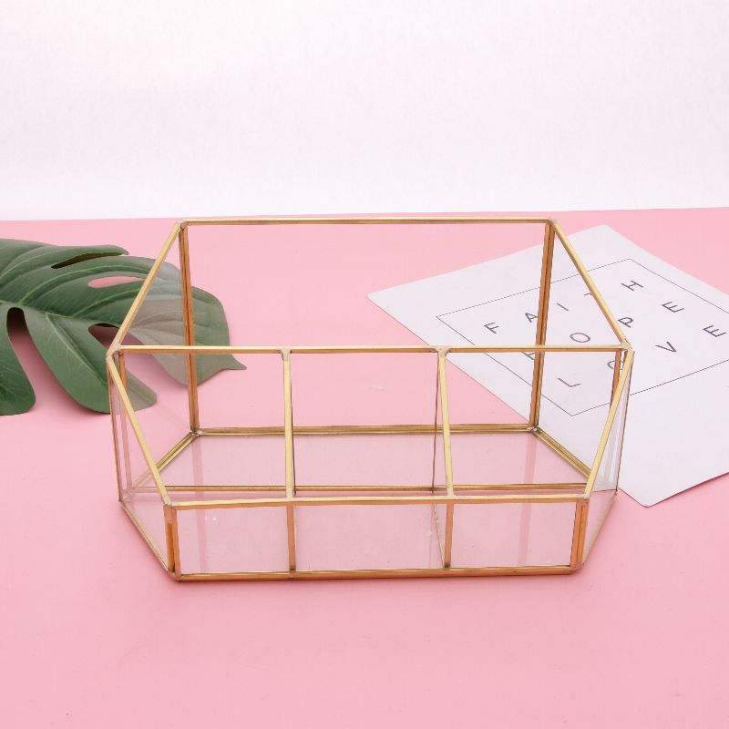 Geometric multi-lattice glass storage tray jewelry box Cosmetic box desktop storage DIY ornaments