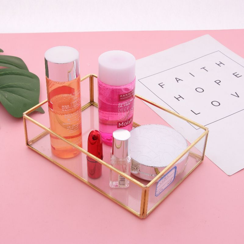 Geometric quadrilateral glass storage tray cosmetics box Jewelry gift box Desktop storage DIY ornaments thumbnail