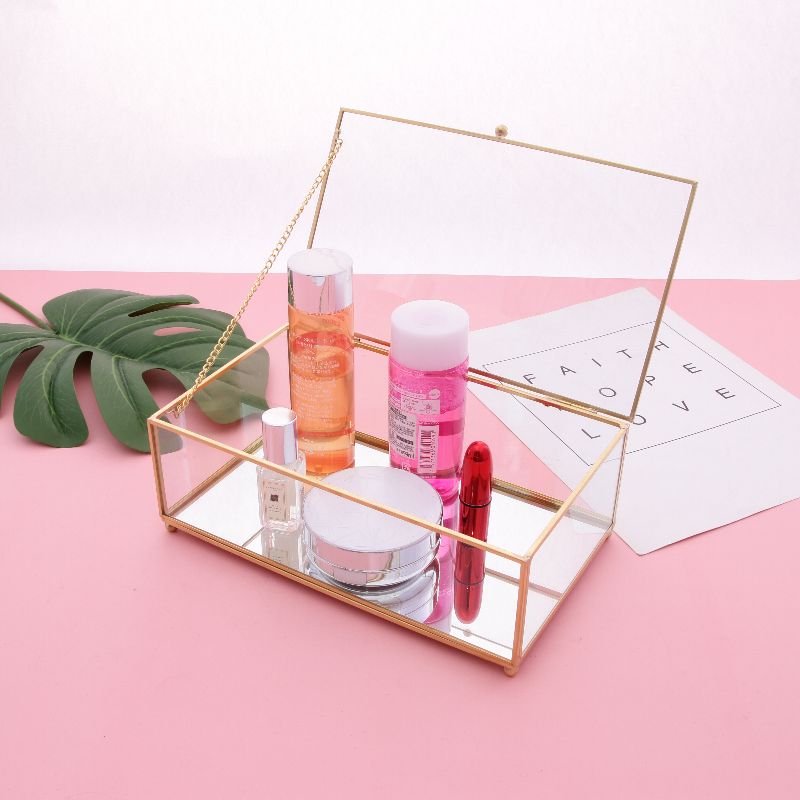 Geometric rectangular glass storage box mirror glass jewelry box cosmetics desktop storage DIY ornaments thumbnail