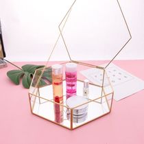 Geometric hexagonal glass storage box Mirror glass jewelry box cosmetics box desktop storage DIY ornaments