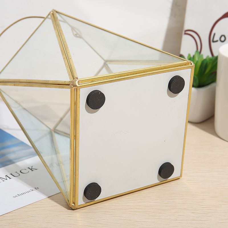 Geometric quadrilateral golden glass flower house micro-landscape succulent everlasting flower handle gift box DIY decorative item desktop decoration Item Picture