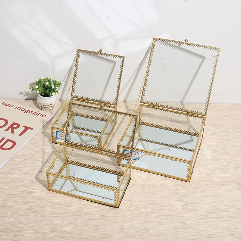 Geometric rectangular lace glass storage box mirror glass jewelry box desktop storage DIY ornaments