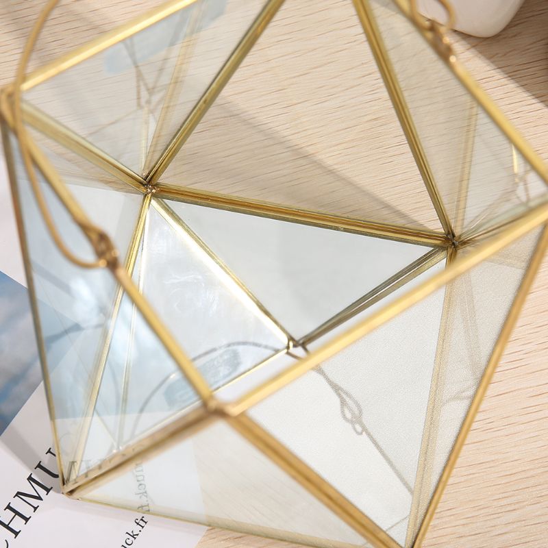 Geometric quadrilateral golden glass flower house micro-landscape succulent everlasting flower handle gift box DIY decorative item desktop decoration details Picture