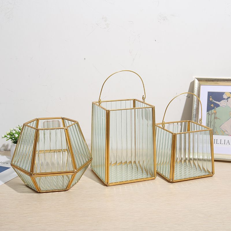 Geometric quadrilateral gold vertical grain glass garden micro-landscape fleshy immortal flower handle gift box DIY decoration tabletop decoration thumbnail
