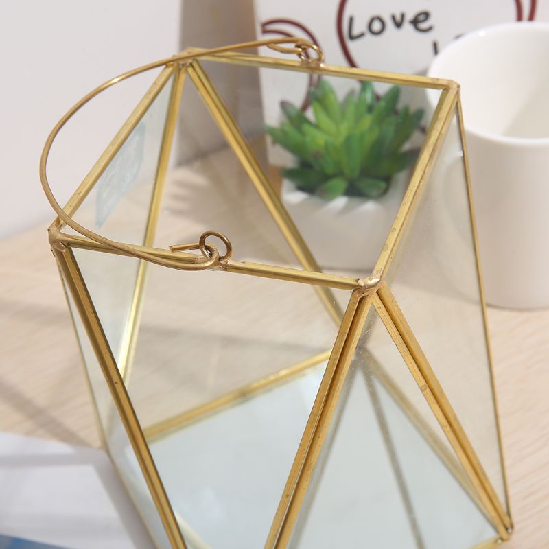 Geometric quadrilateral golden glass flower house micro-landscape succulent everlasting flower handle gift box DIY decorative item desktop decoration Application Scenario