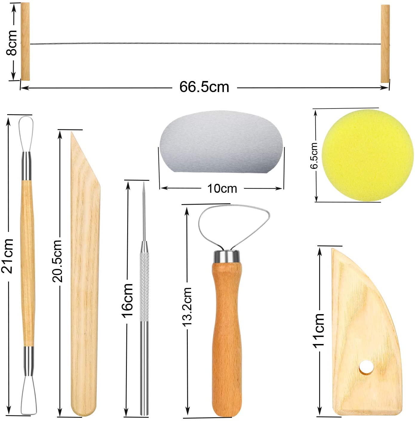8-piece set of wooden clay carving, pottery tools, clay sculpture tools, 8-piece set of pottery, wooden tools and sponge details Picture