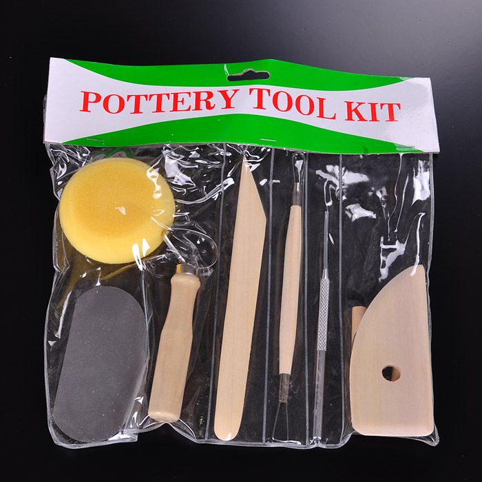 8-piece set of wooden clay carving, pottery tools, clay sculpture tools, 8-piece set of pottery, wooden tools and sponge Item Picture