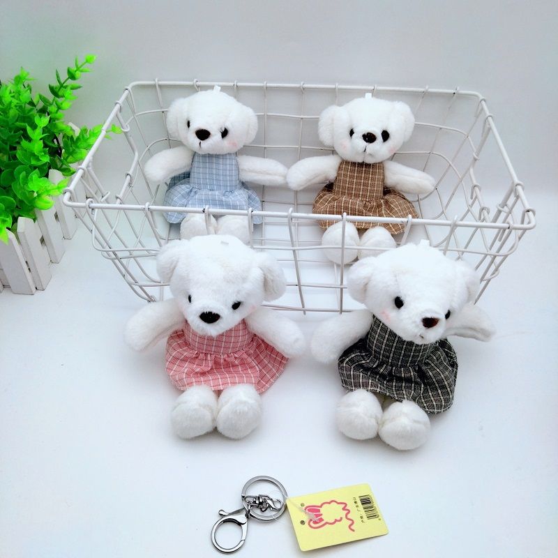 New cute checkered bear keychain girl bag pendant wear skirt bear backpack pendant bear doll gift
