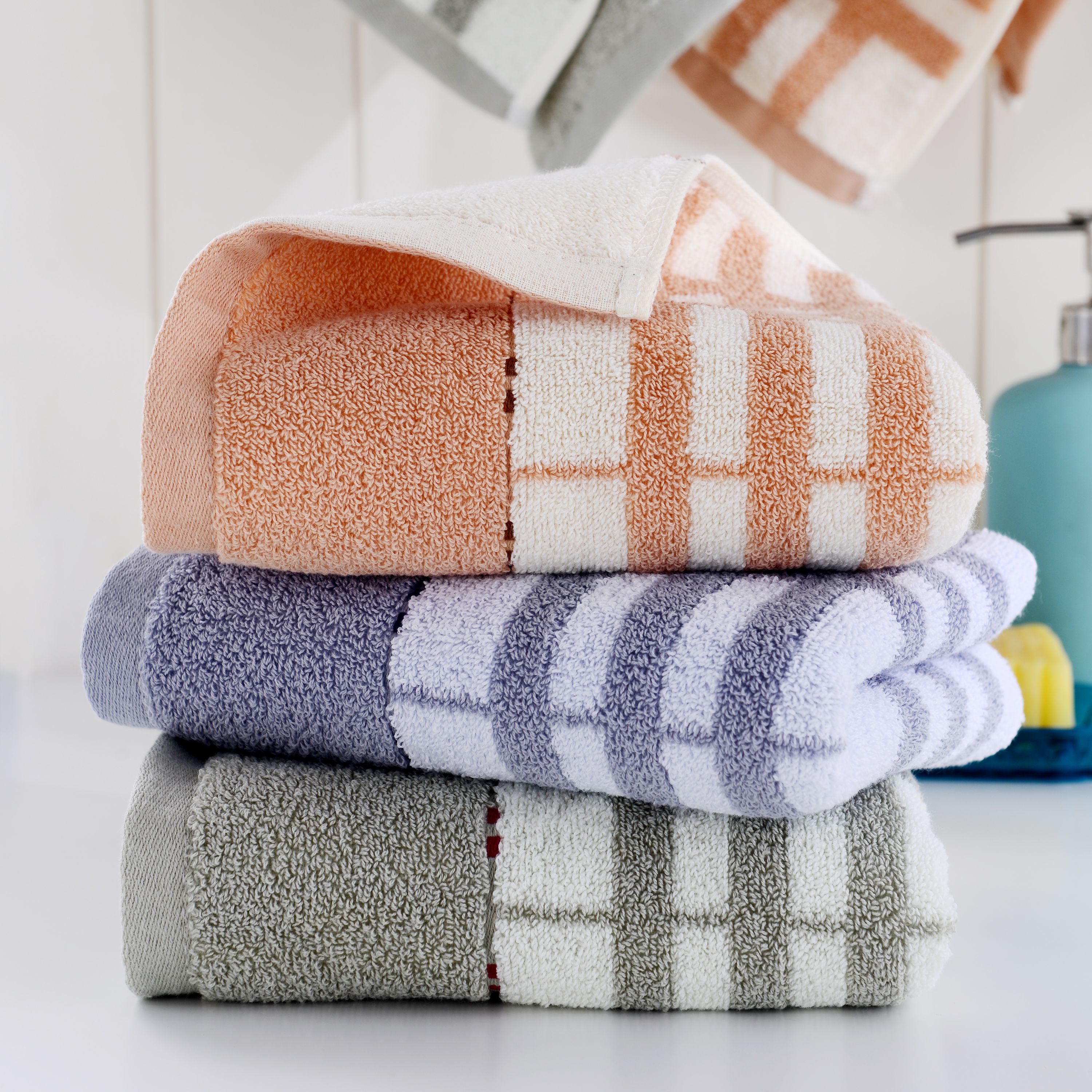 Hengyuanxiang 5523 thickened geometric lattice towel simple household adult face towel pure cotton absorbent hair thumbnail