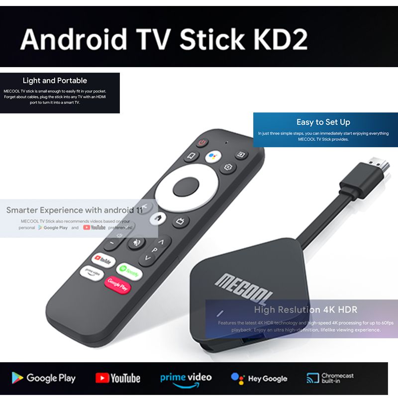 KD2 Mecool 电视棒 S905Y4 Android11.0 出口外贸东欧 智能遥控器
