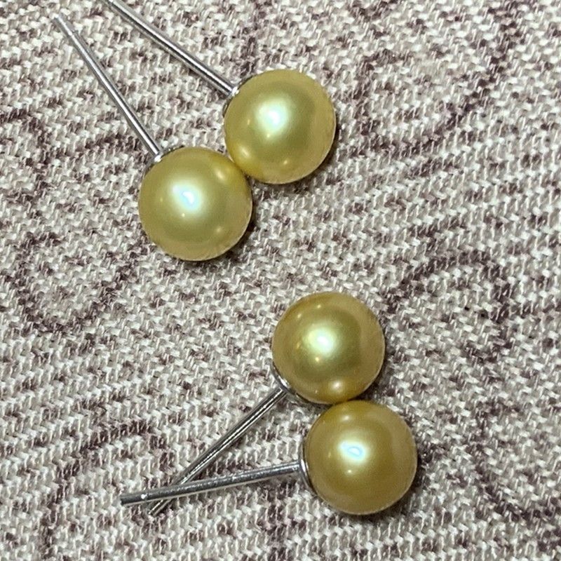 Natural Gold Pearl Stud Earrings S925 Sterling Silver 18K Gold Pearl Earrings Gold Pearl Earrings Comparable To Akoya Specification drawing