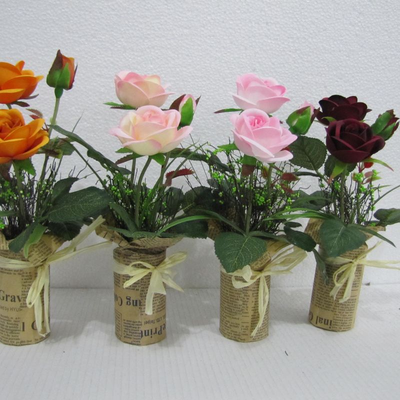 A19124高端仿真人造花家居美观展示玫瑰盆栽塑料花