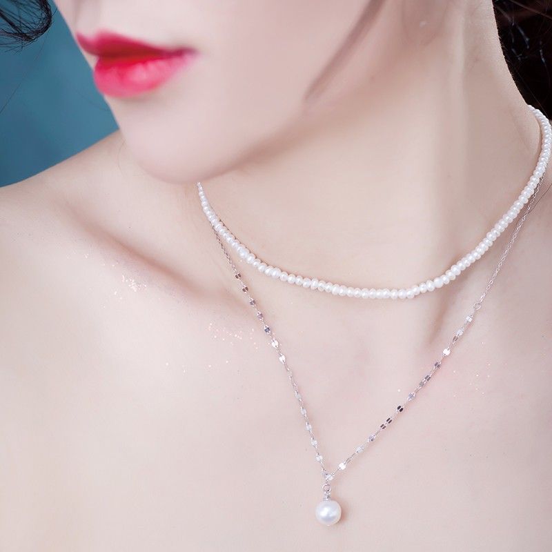 珍珠项链/925银珍珠吊坠白底实物图