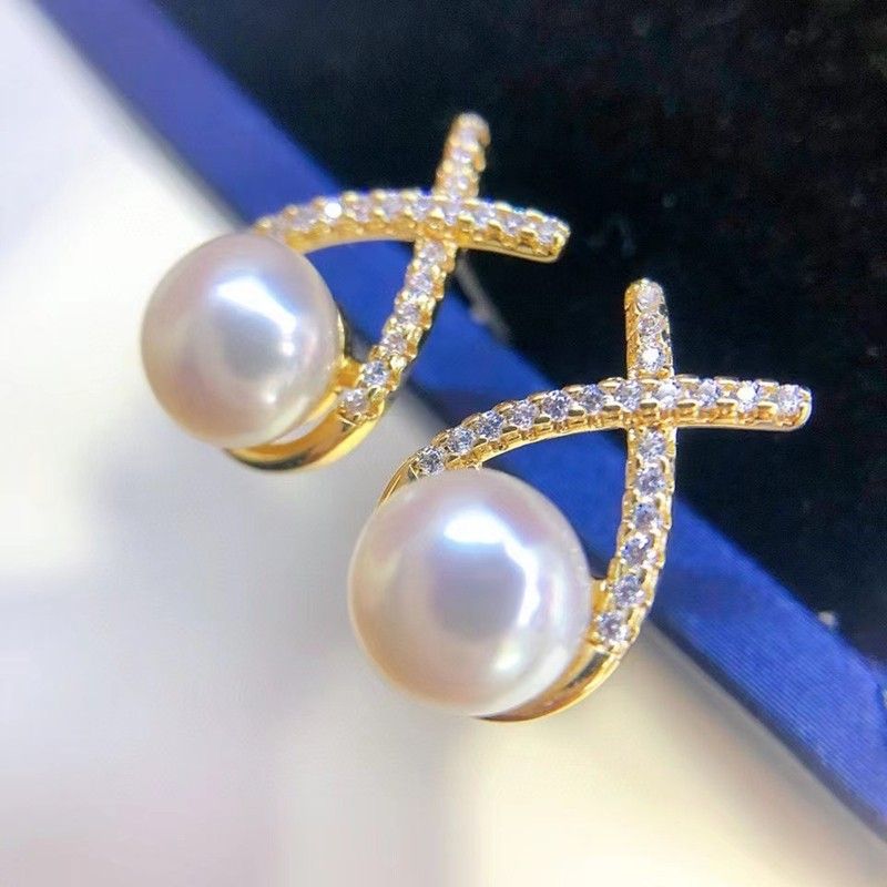 Fresh Water Pearl Earrings Female 925 Sterling Silver Temperament Goddess South Korea X Cross Earrings Simple New Earrings details Picture