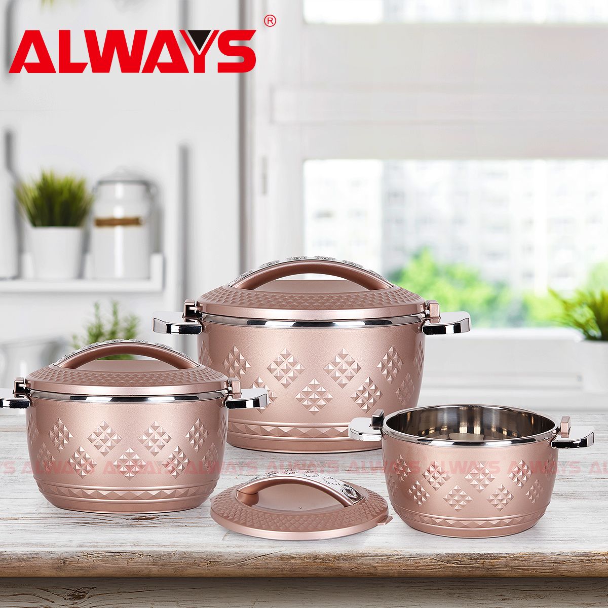 Always Three-Piece Plastic Electroplated Shell Stainless Steel Inner Liner Insulated Lunch Box