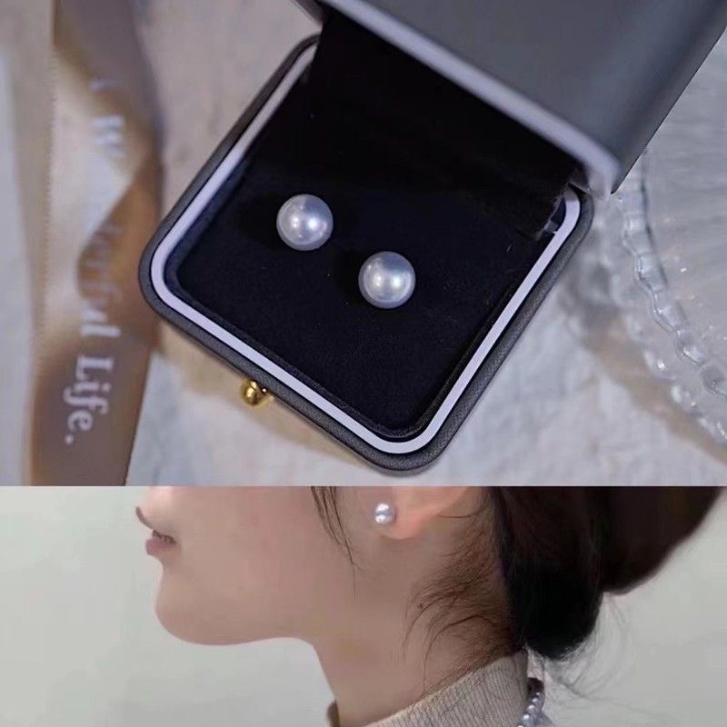 18K Gold Akoya Manda Natural Freshwater Goddess Pearl White Translucent Earring Buckle Simple And Generous Stud Earrings Specification drawing