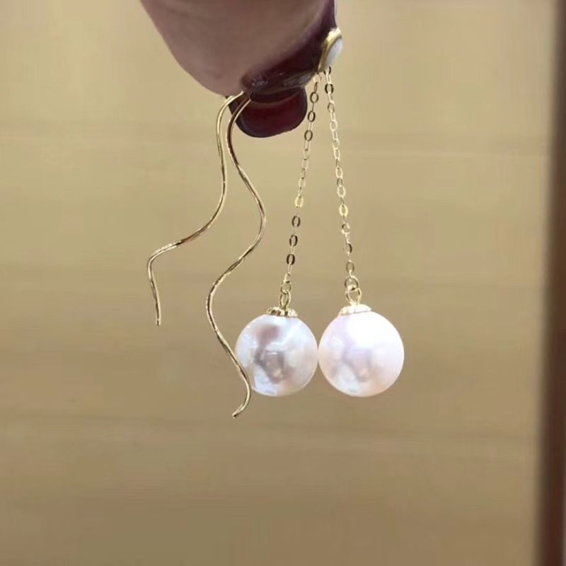 S-Shaped Pearl Earrings 18K Gold Thread Simple Studs Women's Personality Earrings Drop Jewelry Specification drawing