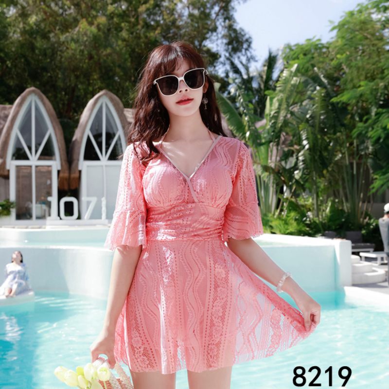 2021 Item No. 8219 Lace Puffed Sleeve One-Piece Swimsuit details Picture