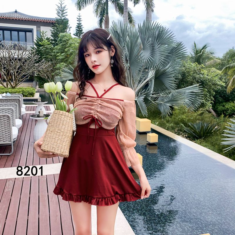 2021 Item No. 8201 Small Fragrance Off-The-Shoulder Swimsuit Specification drawing