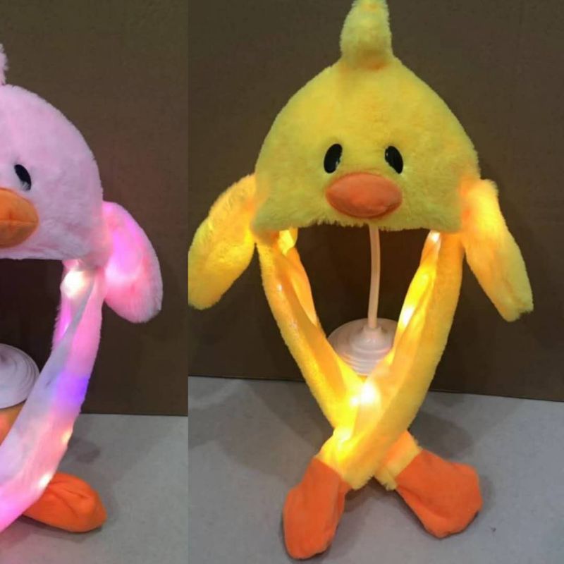 发光帽子鸭子卡通电动耳朵会动吉祥物新款公仔毛绒玩具厂家直销