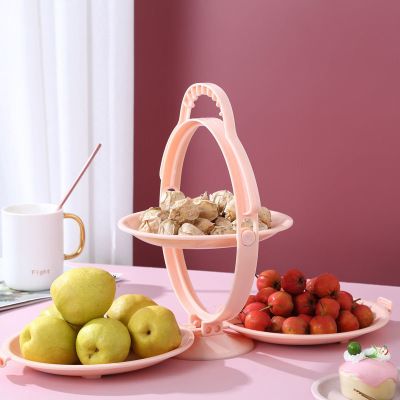 Foldable layered fruit platter, compartment-divided living room coffee table, plastic European-style smiling face fruit platter for weddings and the Spring Festival