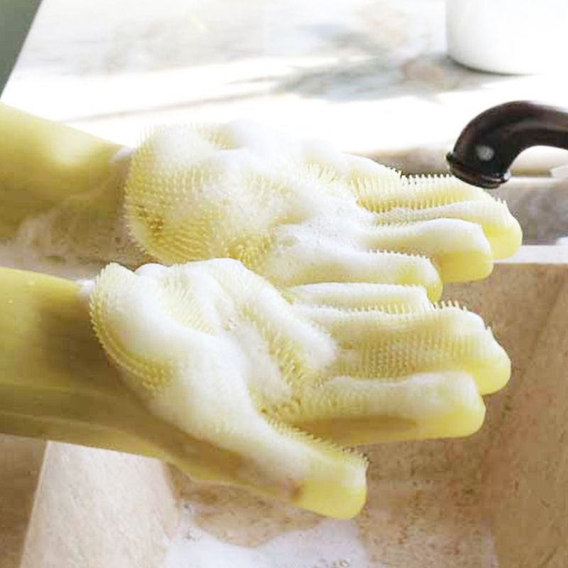 韩国魔术硅胶手套 清洁浴室厨房动物毛发 洗碗硅胶刷头隔热易清洗详情图2