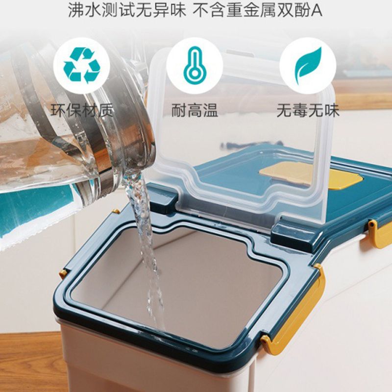 Household kitchen rice bucket, 20-jin sealed, thickened rice jar with lid, 10 rice storage box, moisture-proof and insect-proof flour storage tank details Picture