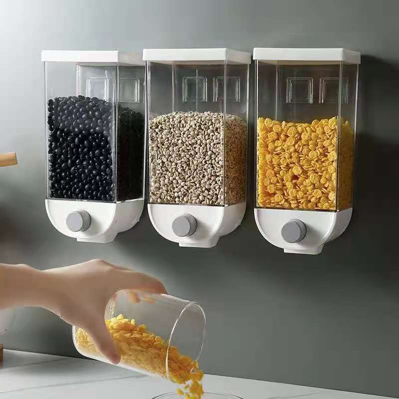 Press-type grain and cereal storage box, household moisture-proof wall-mounted rice storage tank, insect-proof plastic transparent sealed tank