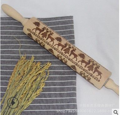 圣诞饼干糕点创意花纹擀面杖 家用压面烘焙压花印花雕刻面杖