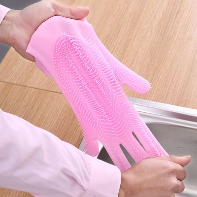 Silicone dishwashing gloves, household magic dishwashers, kitchen cleaning, waterproof and durable, resistant to scalding for washing vegetables at home Specification image