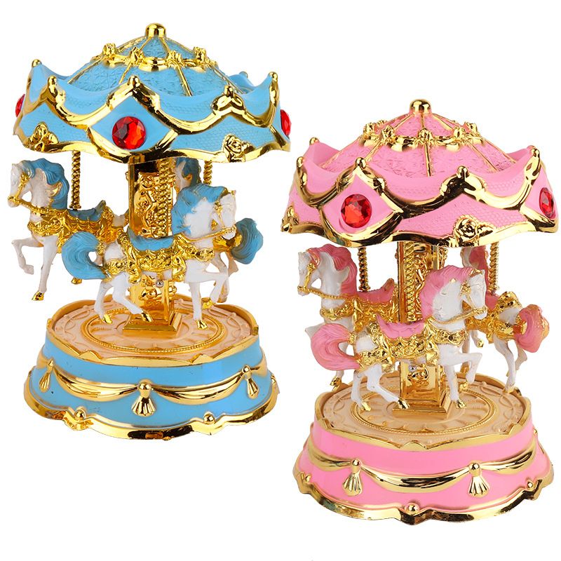创意蛋糕烘培装饰摆件彩灯旋转木马音乐盒八音盒儿童闺蜜生日礼物