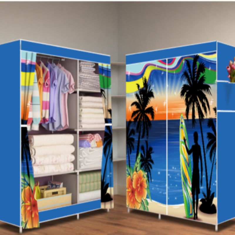 Single-pole side-pull simple fabric wardrobe