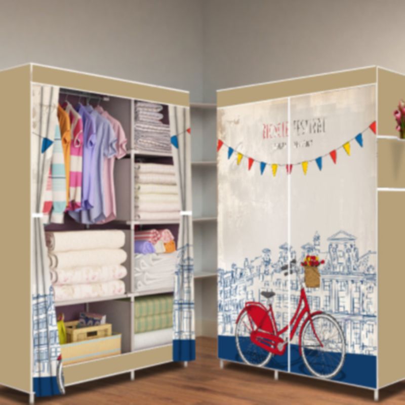 Single-pole side-pull simple fabric wardrobe Specification image