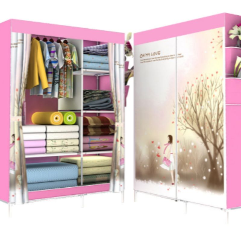 无纺布折叠衣柜 窗帘式组合衣橱细节图
